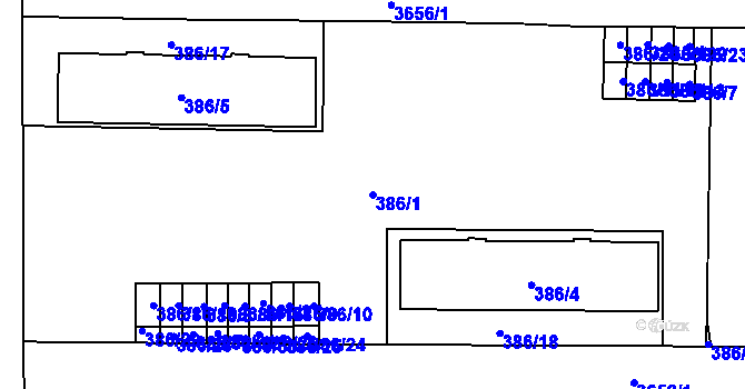 Parcela st. 386/1 v KÚ Břevnov, Katastrální mapa