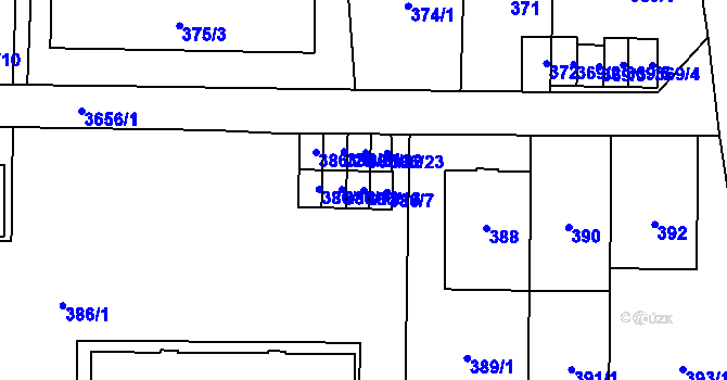 Parcela st. 386/13 v KÚ Břevnov, Katastrální mapa