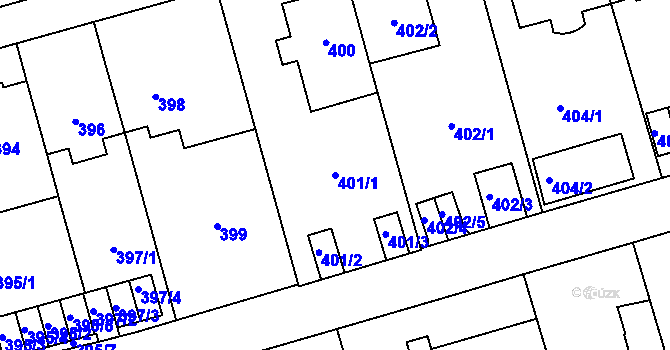 Parcela st. 401/1 v KÚ Břevnov, Katastrální mapa