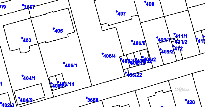 Parcela st. 406/4 v KÚ Břevnov, Katastrální mapa