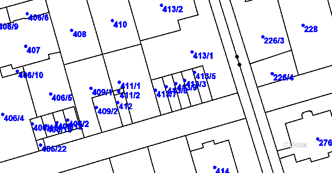 Parcela st. 413/8 v KÚ Břevnov, Katastrální mapa