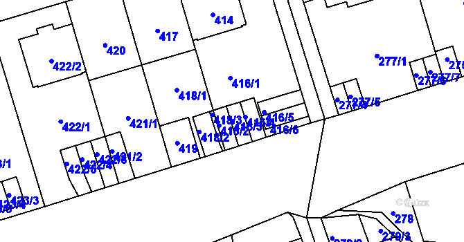 Parcela st. 416/3 v KÚ Břevnov, Katastrální mapa