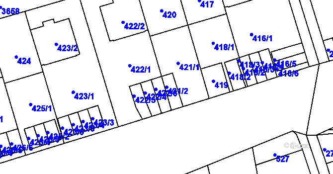 Parcela st. 421/2 v KÚ Břevnov, Katastrální mapa
