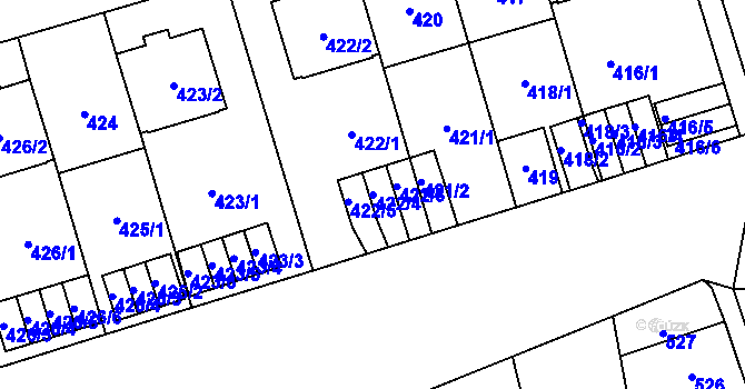 Parcela st. 422/4 v KÚ Břevnov, Katastrální mapa