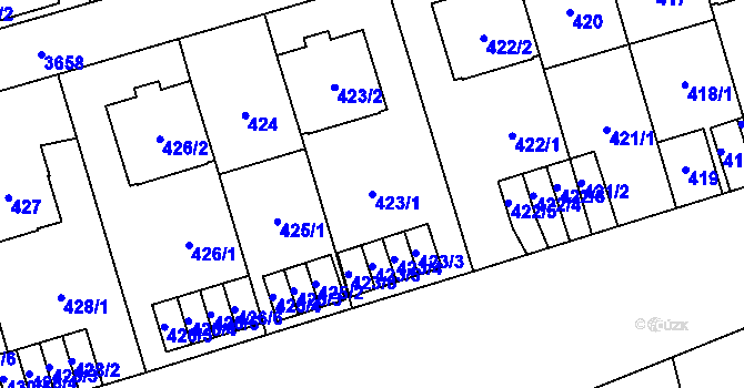 Parcela st. 423/1 v KÚ Břevnov, Katastrální mapa