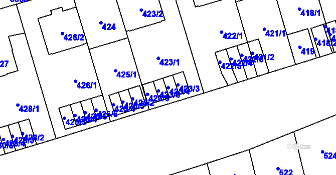 Parcela st. 423/4 v KÚ Břevnov, Katastrální mapa