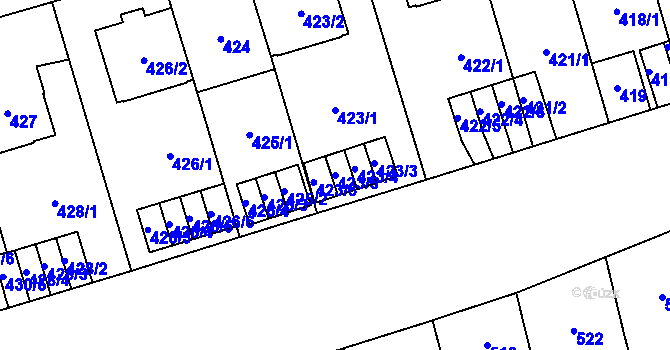Parcela st. 423/5 v KÚ Břevnov, Katastrální mapa