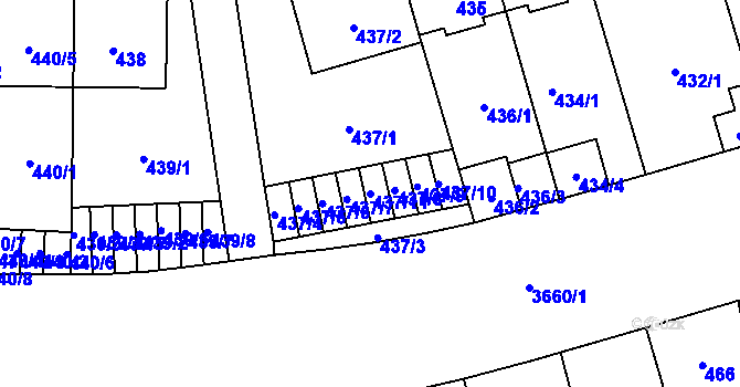 Parcela st. 437/11 v KÚ Břevnov, Katastrální mapa