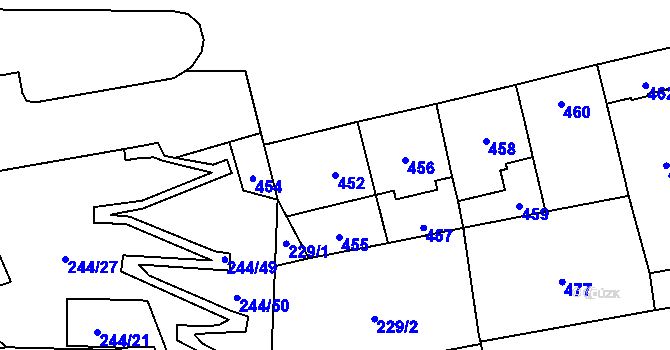 Parcela st. 452 v KÚ Břevnov, Katastrální mapa