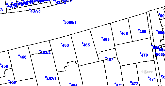 Parcela st. 465 v KÚ Břevnov, Katastrální mapa