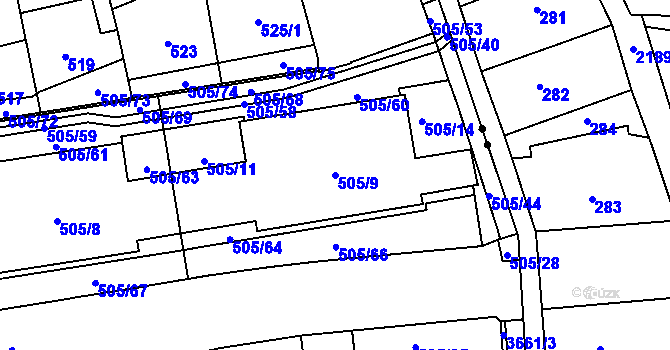 Parcela st. 505/9 v KÚ Břevnov, Katastrální mapa