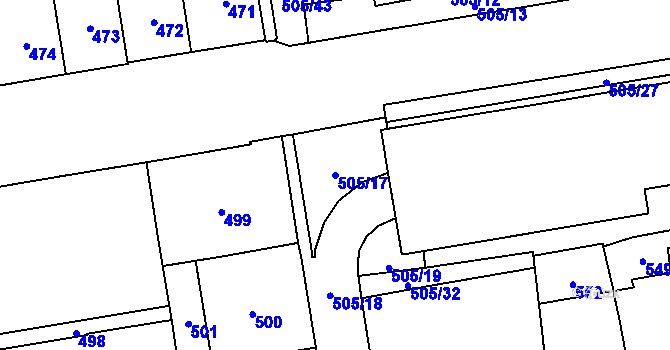 Parcela st. 505/17 v KÚ Břevnov, Katastrální mapa