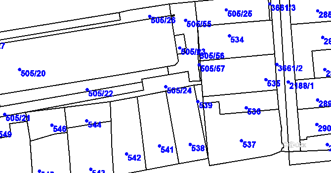 Parcela st. 505/24 v KÚ Břevnov, Katastrální mapa