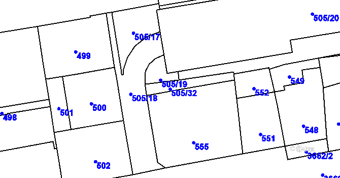 Parcela st. 505/32 v KÚ Břevnov, Katastrální mapa