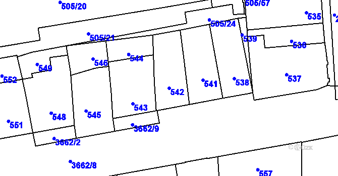 Parcela st. 542 v KÚ Břevnov, Katastrální mapa