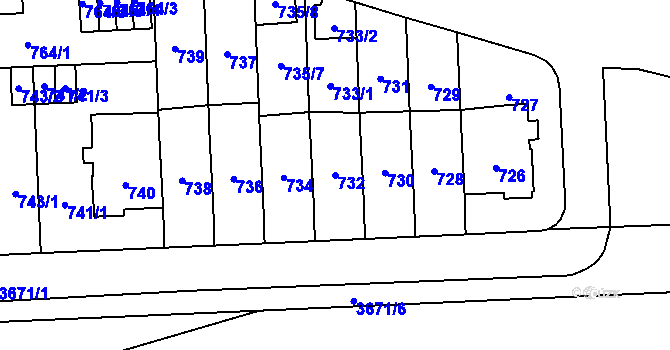 Parcela st. 732 v KÚ Břevnov, Katastrální mapa