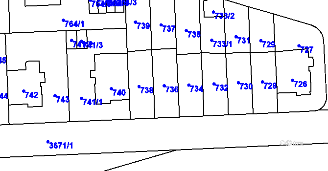 Parcela st. 736 v KÚ Břevnov, Katastrální mapa