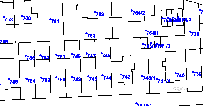 Parcela st. 745 v KÚ Břevnov, Katastrální mapa