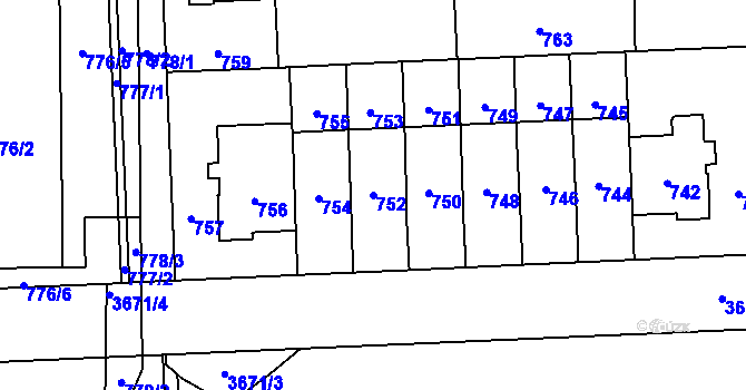 Parcela st. 752 v KÚ Břevnov, Katastrální mapa