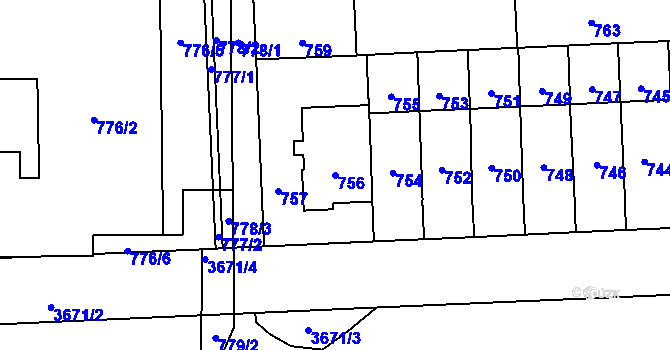 Parcela st. 756 v KÚ Břevnov, Katastrální mapa