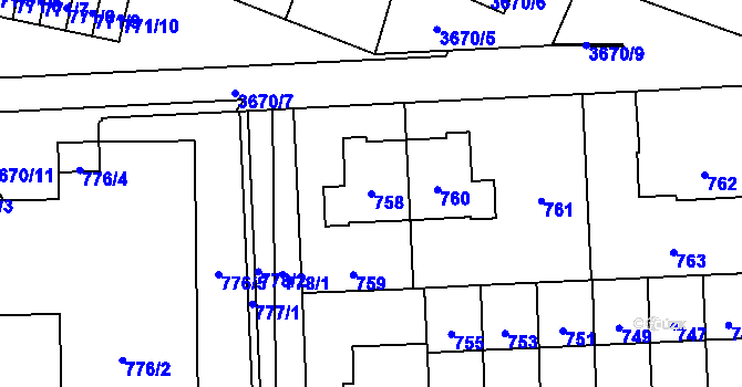 Parcela st. 758 v KÚ Břevnov, Katastrální mapa
