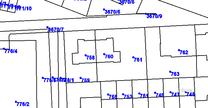Parcela st. 760 v KÚ Břevnov, Katastrální mapa