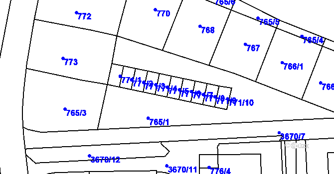 Parcela st. 771/5 v KÚ Břevnov, Katastrální mapa
