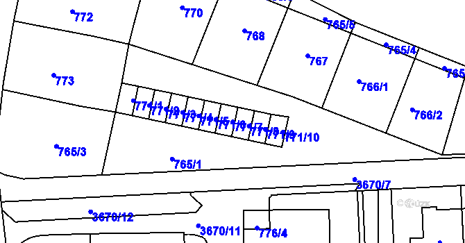 Parcela st. 771/7 v KÚ Břevnov, Katastrální mapa