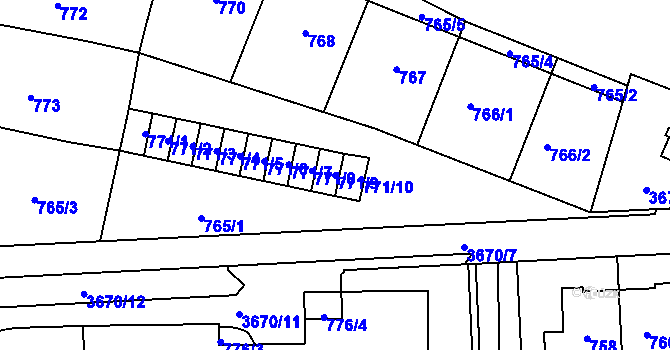 Parcela st. 771/9 v KÚ Břevnov, Katastrální mapa