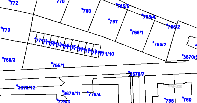 Parcela st. 771/10 v KÚ Břevnov, Katastrální mapa