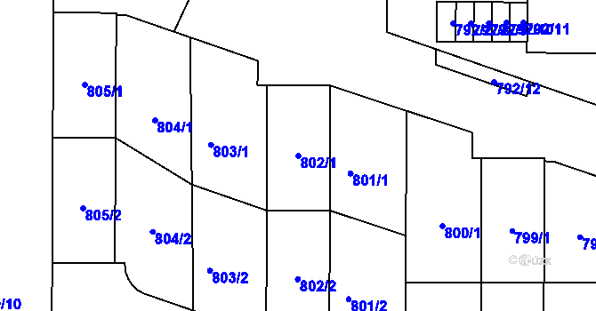 Parcela st. 802/1 v KÚ Břevnov, Katastrální mapa
