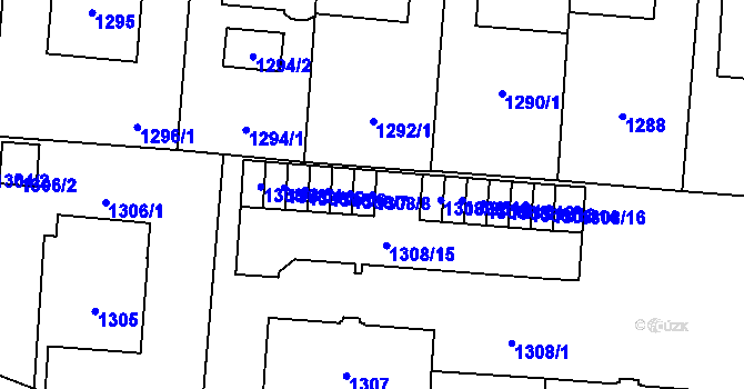 Parcela st. 1308/8 v KÚ Břevnov, Katastrální mapa