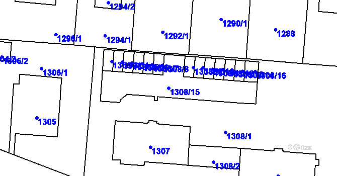 Parcela st. 1308/15 v KÚ Břevnov, Katastrální mapa