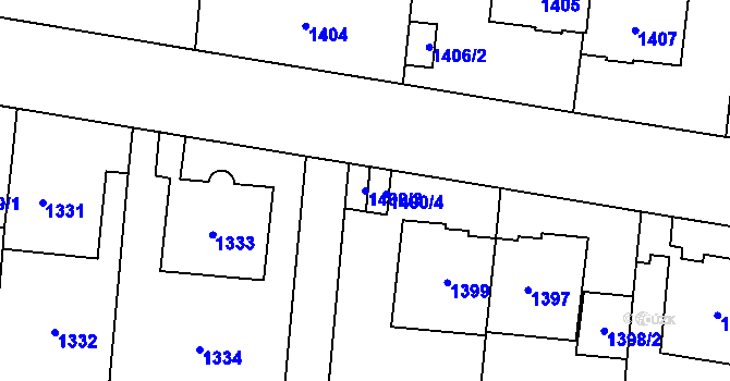 Parcela st. 1400/3 v KÚ Břevnov, Katastrální mapa
