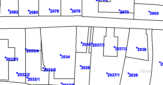 Parcela st. 2036 v KÚ Břevnov, Katastrální mapa