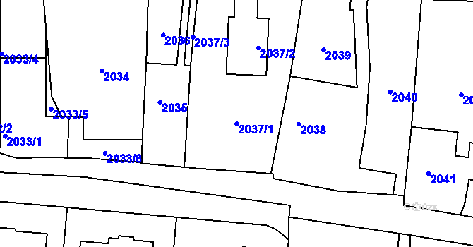Parcela st. 2037/1 v KÚ Břevnov, Katastrální mapa