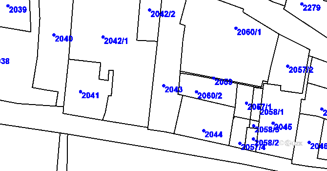 Parcela st. 2043 v KÚ Břevnov, Katastrální mapa