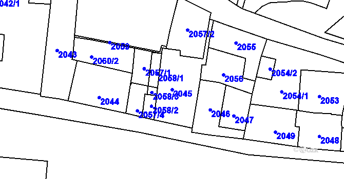 Parcela st. 2045 v KÚ Břevnov, Katastrální mapa
