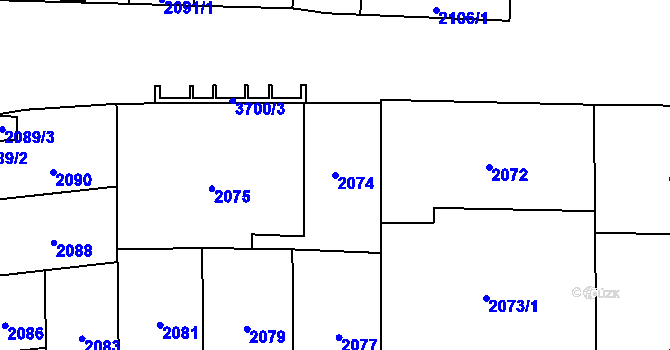 Parcela st. 2074 v KÚ Břevnov, Katastrální mapa
