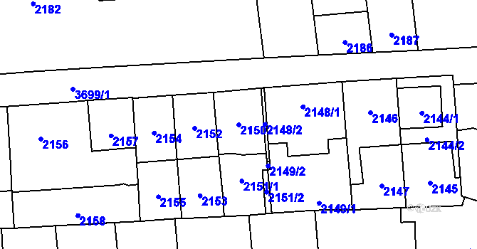 Parcela st. 2150 v KÚ Břevnov, Katastrální mapa