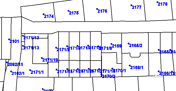Parcela st. 2171/5 v KÚ Břevnov, Katastrální mapa