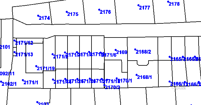 Parcela st. 2171/6 v KÚ Břevnov, Katastrální mapa