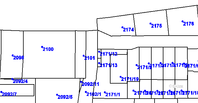 Parcela st. 2171/12 v KÚ Břevnov, Katastrální mapa