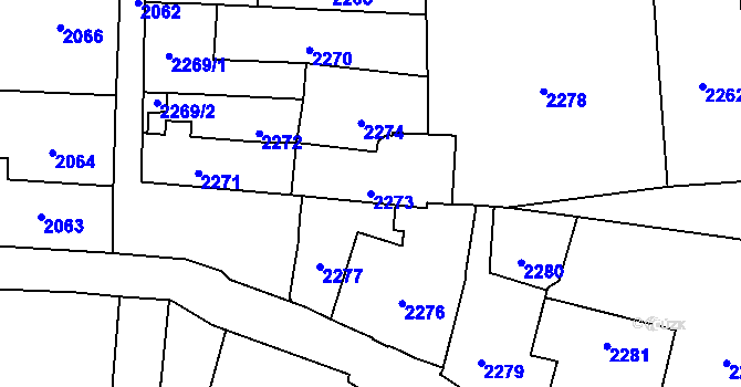 Parcela st. 2273 v KÚ Břevnov, Katastrální mapa