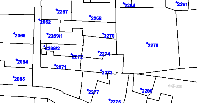 Parcela st. 2274 v KÚ Břevnov, Katastrální mapa