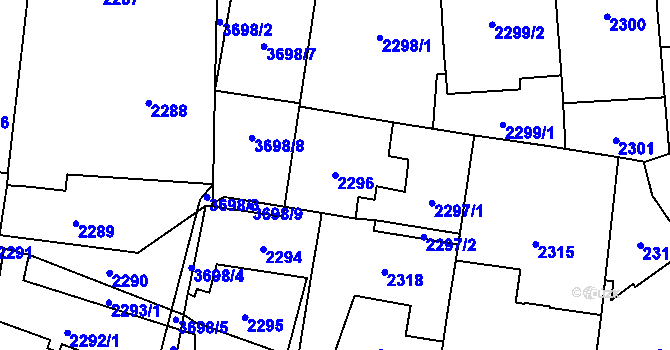 Parcela st. 2296 v KÚ Břevnov, Katastrální mapa