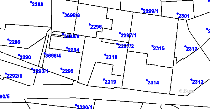 Parcela st. 2318 v KÚ Břevnov, Katastrální mapa