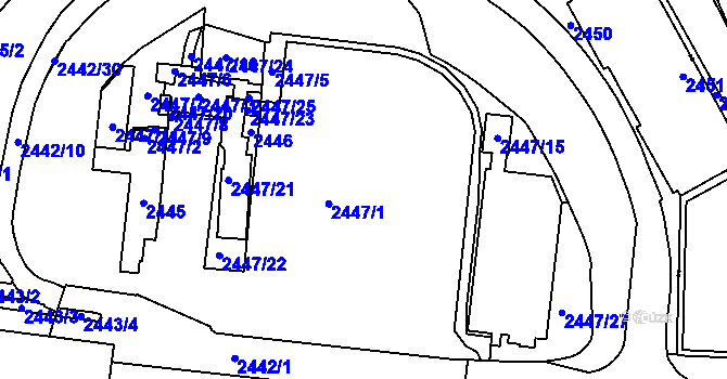 Parcela st. 2447/1 v KÚ Břevnov, Katastrální mapa