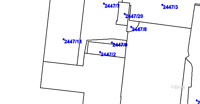 Parcela st. 2447/2 v KÚ Břevnov, Katastrální mapa