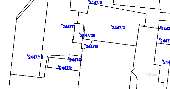 Parcela st. 2447/8 v KÚ Břevnov, Katastrální mapa